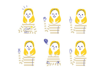 ボーダーシャツの女性バストアップポーズセット-1