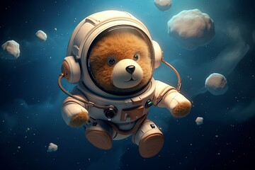 astronaut teddy bear in space heading for the moon, Generative AI 