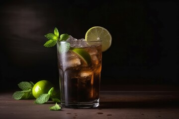 Cola lime cocktail drink. Generate Ai