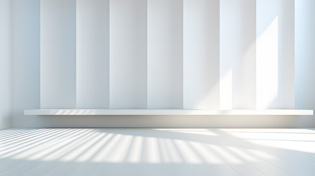 Empty room with white wall and white floor. 3D rendering.