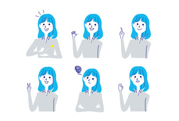 ボブヘアの女性バストアップポーズセット-1