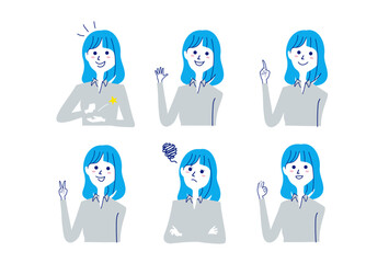 ボブヘアの女性バストアップポーズセット-1