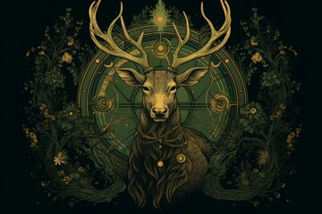 Celtic deer. Generate Ai - obrazy, fototapety, plakaty