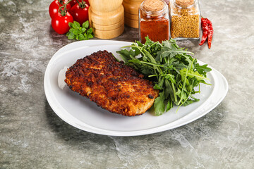 Tasty roasted breaded meat schnitzel