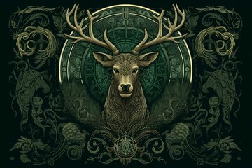 Celtic deer hunt. Generate Ai - obrazy, fototapety, plakaty