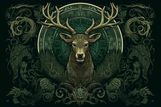 Celtic deer hunt. Generate Ai