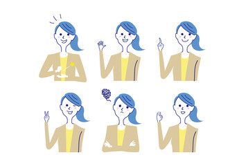 ポニーテールの女性バストアップポーズセット-1