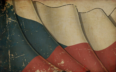 Old Paper Print - Waving Flag of Czech Republic