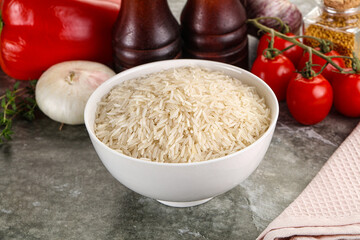 Raw delicous basmati rice heap