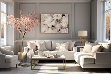 cozy autumn scene. Picture a rustic living room with walls painted,Generated with AI