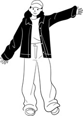 おしゃれな若い女性の線画ベクターイラスト