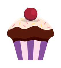 chocolate muffin. sweet dessert tasty cupcake, party birthday holiday muffin. vector cartoon minimalistic items.