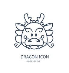 Chinese Lunar Traditional New Year 2024 Green Wooden Dragon Thin Line Icon Concept. Vector illustration of Cute Baby Dragon