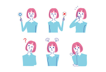 ショートボブ前髪ありの女性バストアップポーズセット-1