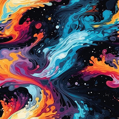 Colorful paint splashes on black background repeat pattern