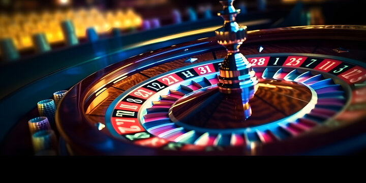 Banner Casino Las Vegas game roulette wheel spinning. Generation AI
