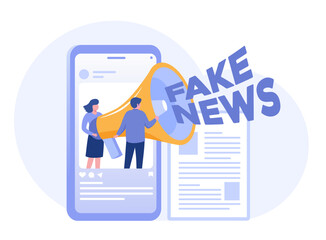 Fake news illustration, information, social media news, hoax, propaganda, flat vector banner for landing page website - obrazy, fototapety, plakaty