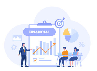 Financial concept, sales strategy, team work, corporate budget, growth income, investment business, flat vector banner for landing page website