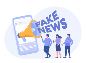 Fototapeta na wymiar Fake news illustration, information, social media news, hoax, propaganda, flat vector banner for landing page website