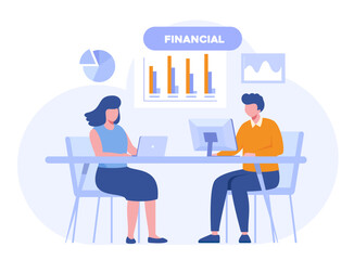 Financial concept, sales strategy, team work, corporate budget, growth income, investment business, flat vector banner for landing page website
