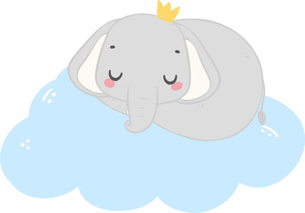 Baby shower elephant, cute elephant boy sleeping on cloud