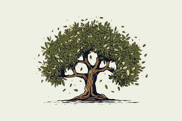 Illustration of an old centenary olive tree. Generative AI. - obrazy, fototapety, plakaty