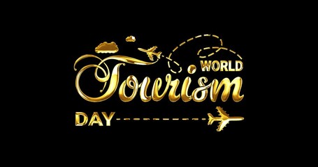 World Tourism Day text animation in 5 clips glossy effect with alpha channel. Beautiful motion graphic of the handwriting text animation. Great for Your Next Adventure Video.  4k high quality.
