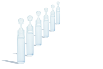 Plastic pharmaceutical ampoules with physiological fluid. Sodium chloride. Or drops. Medicine. on isolated transparent background