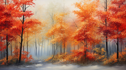 Naklejka na ściany i meble red autumn forest