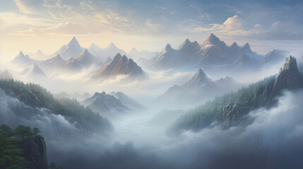 landscape with fog in the mountains