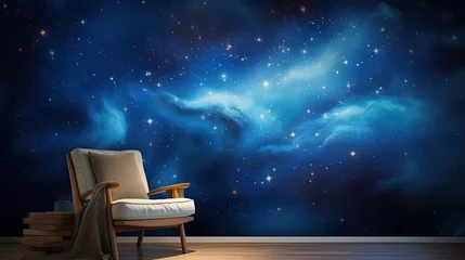 Papier Peint photo Univers Chair with space themed mural on the wall