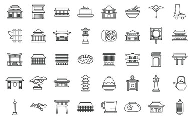 Obraz premium Kyoto icons set outline vector. Real estate. Japan culture