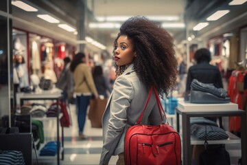woman african america shopping in supermarket or department store