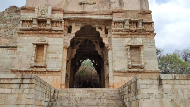Footage of Chittorgarh Fort shot during daylight against blue sky and white clouds