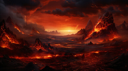 An image of an alien planet with fire and lava