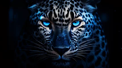 Foto op Aluminium An image of leopard with blue eyes Generative AI © aleena