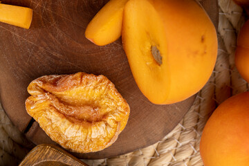fresh juicy peach on the table, close up
