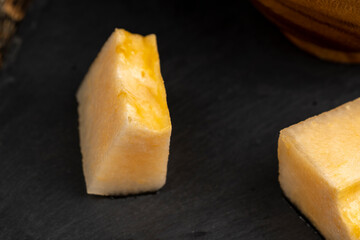 sliced sweet yellow melon, close up