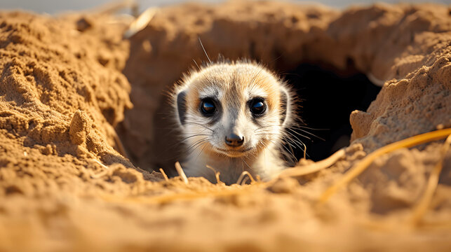 suricate asomando por la madriguera