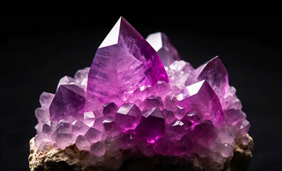 Amethyst is a rare precious natural geological stone on a gradient background in a low key, isolate. AI generated.