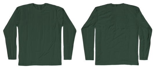 Blank Forest Green Long Sleeves T-Shirt Template Short Sleeves Front and Back Isolated