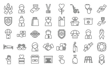 Social worker icons set outline vector. Care senior. Doctor cleaning