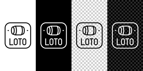 Set line Lottery ticket icon isolated on black and white, transparent background. Bingo, lotto, cash prizes. Financial success, prosperity, victory, winnings luck. Vector