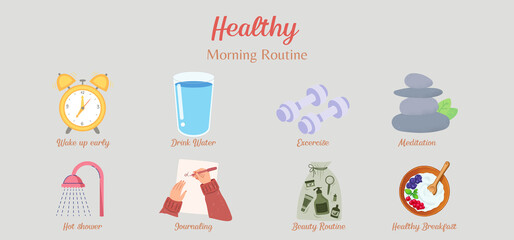 Healthy women morning routine background.Yoga and spa website banner.healthy morning guideline.