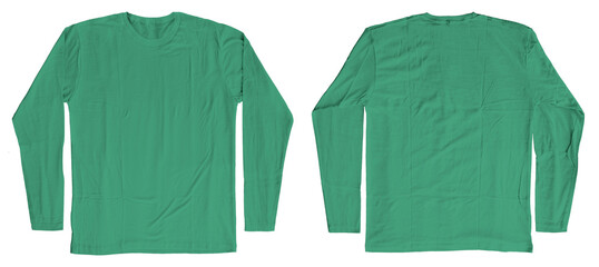 Blank Kelly Green Long Sleeves T-Shirt Template Short Sleeves Front and Back Isolated