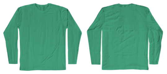 Blank Kelly Green Long Sleeves T-Shirt Template Short Sleeves Front and Back Isolated
