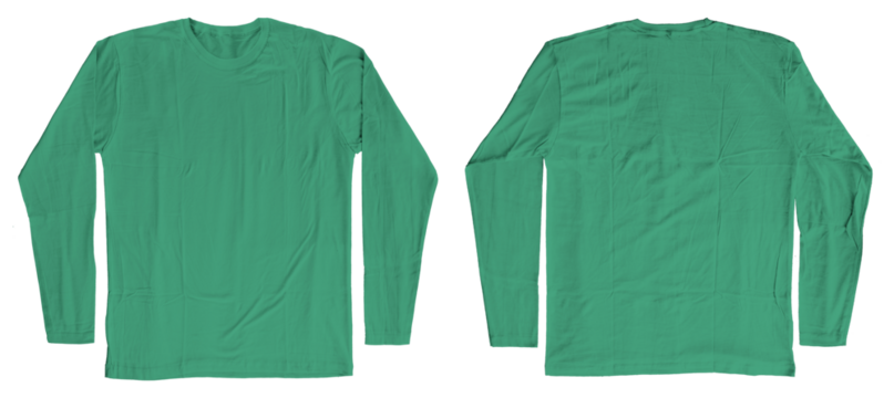 Blank Kelly Green Long Sleeves T-Shirt Template Short Sleeves Front and Back Isolated