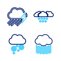 Set line Cloud with rain, snow, and and lightning icon. Vector