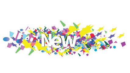 Colorful confetti with New text