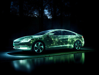 electric green sports car on black background h2 energy EV